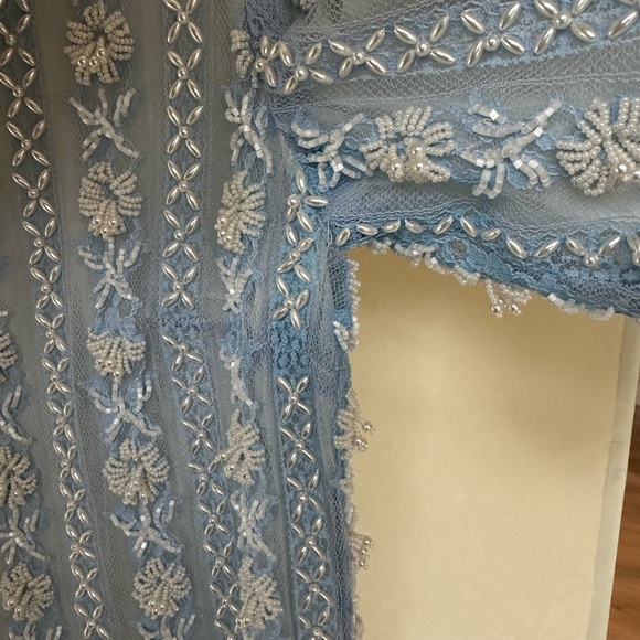 Vtg 60s Hand Beaded Dress Made in Hong Kong Ice Blue Pearl Collar Shift Flawless - Picture 10 of 14